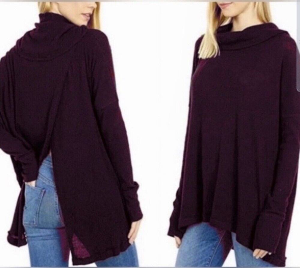 Free People Small Thermal Top Juicy Cowl Neck Split Back Long Sleeve Date Night
